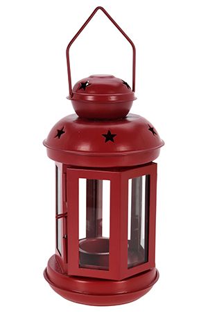 Декоративный подсвечник-фонарь БЕРТОН, металл, стекло, красный, 20 см, Koopman International