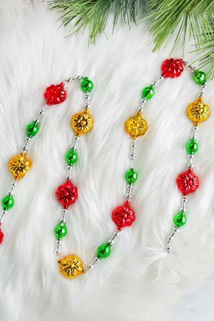 Бусы на елку ЦВЕТОК, красный с золотом, Елочка