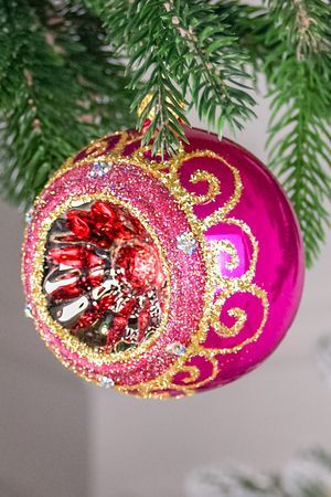 Ёлочный шар НОВОГОДНИЙ ОГОНЁК, вишневый, стекло, 75 мм, Елочка