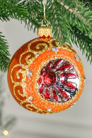 Ёлочный шар НОВОГОДНИЙ ОГОНЁК, оранжевый, стекло, 75 мм, Елочка