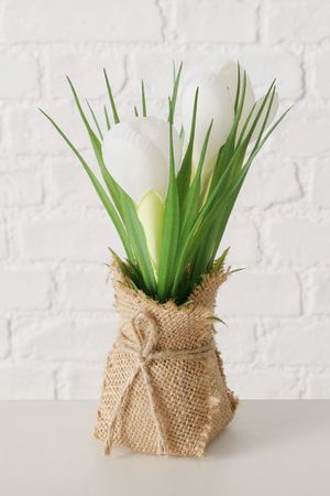 Искусственный цветок в горшке БЕЛЫЙ КРОКУС, пластик, пенополистирол, метал, джут, 19 см, Boltze