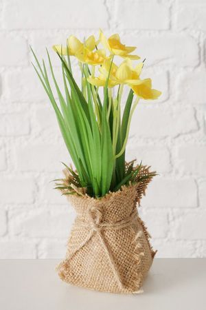 Искусственный цветок в горшке ЖЁЛТЫЙ НАРЦИСС, пластик, пенополистирол, метал, джут, 19 см, Boltze