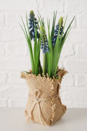 Искусственный цветок в горшке СИРЕНЕВЫЙ МУСКАРИ, пластик, пенополистирол, метал, джут, 19 см, Boltze