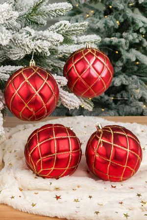 Набор ёлочных шаров ГАЛАНТНЫЙ СТИЛЬ, пластик, красный, 10 см, 4 шт., Winter Deco