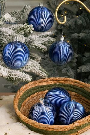 Набор ёлочных шаров ОНДУЛАТО, пластик, синий антик, 7 см, 6 шт., Winter Deco