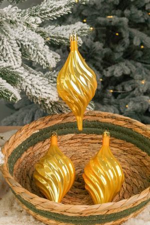 Набор ёлочных украшений ПОДВЕСКИ ГАЛАТЕО, пластик, золотой, 13 см, 3 шт., Winter Deco