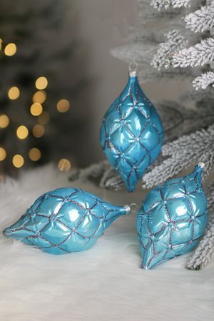 Набор ёлочных украшений ПОДВЕСКИ КОННЕСИ, пластик, лазурный, 15 см, 3 шт., Winter Deco