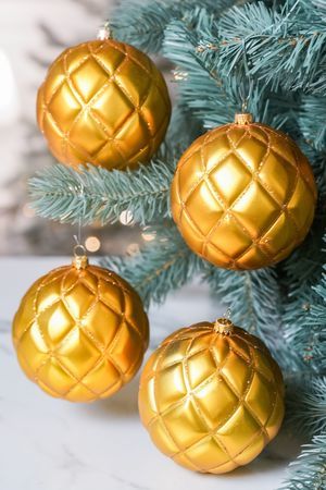 Набор ёлочных шаров КВИЛТЕД, пластик, золотой, 10 см, 4 шт., Winter Deco