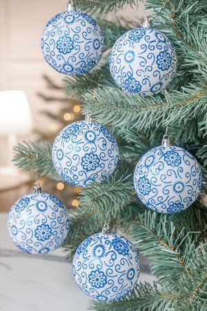 Набор ёлочных шаров ЗИМНЯЯ ГЖЕЛЬ, пластик, 8 см, 6 шт., Winter Deco