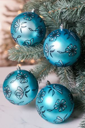 Набор ёлочных шаров ФИАЛКИ В ЛУННУЮ НОЧЬ, пластик, 10 см, 4 шт., Winter Deco