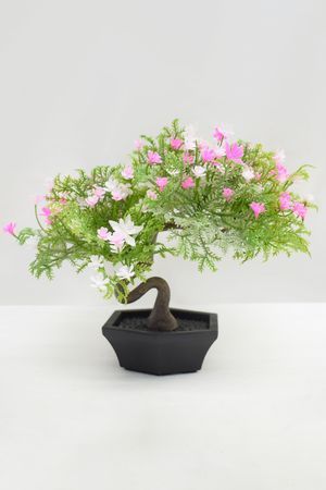 Искусственное растение в горшке ЦВЕТУЩИЙ БОНСАЙ двойной, розовый, 14 см, Summer Deco