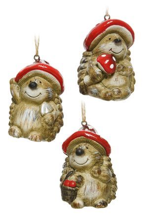 Набор ёлочных игрушек ЗАПАСЛИВЫЕ ЁЖИКИ, керамика, 8 см, 3 шт., Kaemingk