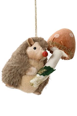 Ёлочная игрушка ЁЖИК ДАНЯ С ГРИБОЧКОМ, искусственный мех, текстиль, пластик, 16 см, Kaemingk