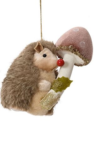 Ёлочная игрушка ЁЖИК ВАНЯ С ГРИБОЧКОМ, искусственный мех, текстиль, пластик, 16 см, Kaemingk