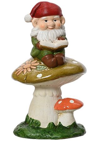 Декоративная фигура ЛЕСНОЙ ГНОМ НА ГРИБОЧКЕ, керамика, 21 см, Kaemingk