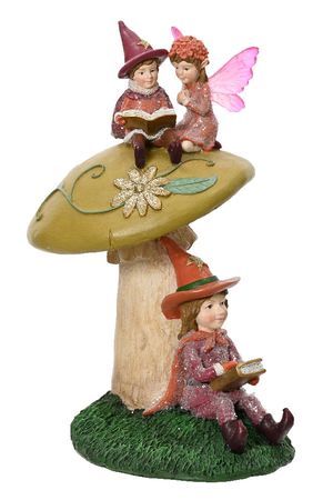 Декоративная фигура ЭЛЬФЫ И СКАЗОЧНЫЙ ГРИБОЧЕК, керамика, 20 см, Kaemingk