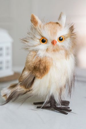 Декоративная фигура СОВЁНОК БИДДИ, искусственный мех, перо, 15 см, Winter Deco