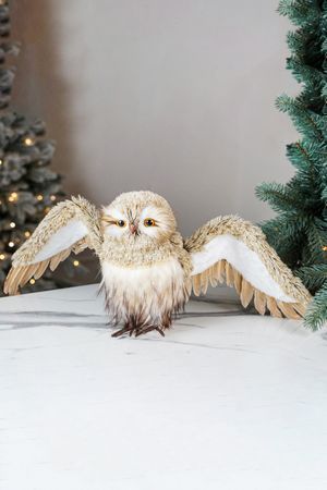 Декоративная фигура СОВА ХЕЙДЕЛ, искусственный мех, перо, 72 см, Winter Deco