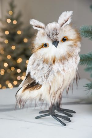 Декоративная фигура СОВА ФЛУРРИ, искусственный мех, перо, 28 см, Winter Deco