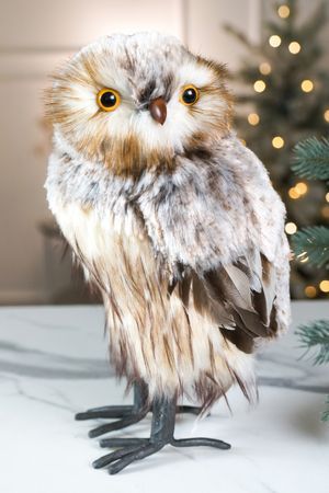 Декоративная фигура СОВА УША, искусственный мех, перо, 35 см, Winter Deco