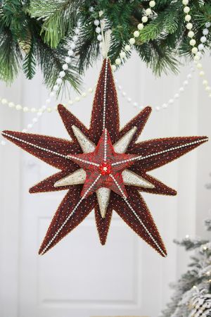 Декоративное подвесное украшение ЗВЕЗДА - АЛОЕ МЕРЦАНИЕ, текстиль, 47 см, Winter Deco