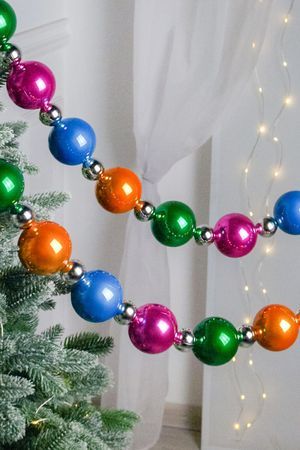Бусы на ёлку НОВОГОДНЕЕ ОЖЕРЕЛЬЕ, пластик, оранжевый, зелёный, голубой, розовый, 3-6 см, 210 см, Winter Deco