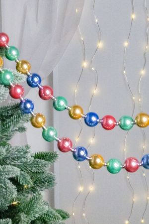 Бусы на ёлку НОВОГОДНЕЕ ОЖЕРЕЛЬЕ, пластик, зелёный, синий, золотистый, коралловый, 1-3 см, 198 см, Winter Deco