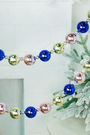 Бусы на ёлку НОВОГОДНЕЕ ОЖЕРЕЛЬЕ, пластик, синий, розовый, шампань, 2-5 см, 220 см, Winter Deco