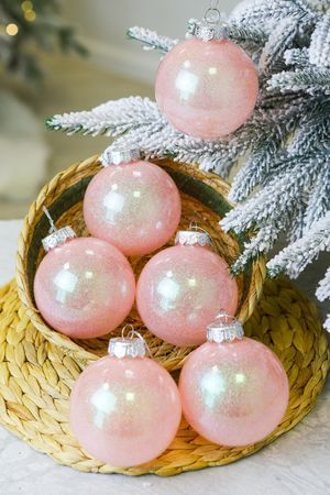 Набор ёлочных ПЭТ шаров УЮТ РОЖДЕСТВА, пластик, розовый бархат, 8 см, упаковка 6 шт., Winter Deco