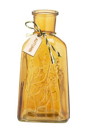 Декоративная ваза-бутыль ТЁПЛАЯ ОСЕНЬ, стекло, янтарная, 19 см, Koopman International