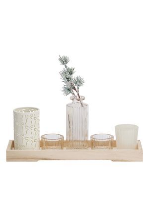 Подарочный набор подсвечников УТРЕННЯЯ СВЕЖЕСТЬ, стекло, дерево, 6 предметов, Koopman International