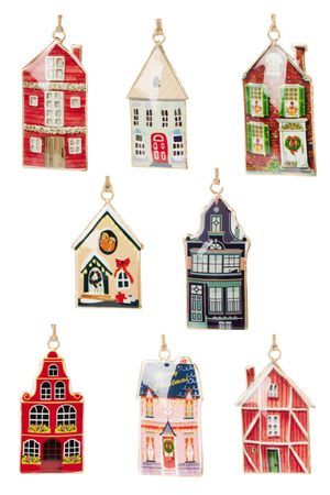 Набор ёлочных игрушек ДОМИКИ ЛЕЙДЕНА, металл, 10 см, 8 шт., Koopman International