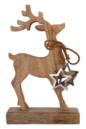 Декоративная фигура СЕРЕБРЯНЫЙ ЗВЕЗДОПАД: ОЛЕНЬ, древесина манго, металл, 26 см, Koopman International