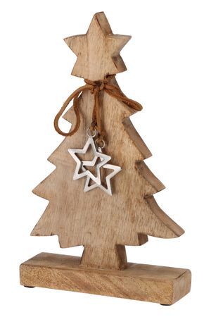 Декоративная фигура СЕРЕБРЯНЫЙ ЗВЕЗДОПАД: ЕЛЬ, древесина манго, металл, 30 см, Koopman International