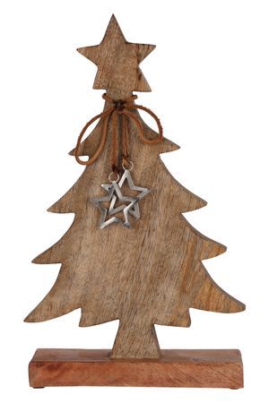 Декоративная фигура СЕРЕБРЯНЫЙ ЗВЕЗДОПАД: ЕЛЬ, древесина манго, металл, 39 см, Koopman International