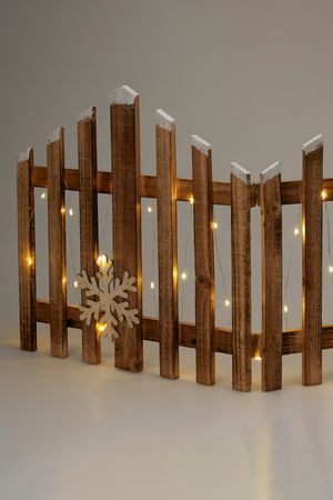 Декоративная ограда РЕЙЛИ, дерево, белые LED-огни, 76х38 см, батарейки, Koopman International