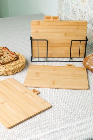 Набор разделочных досок ДИСКРЕТ с подставкой, бамбук, металл, 28х20 см, 5 предметов, Koopman International