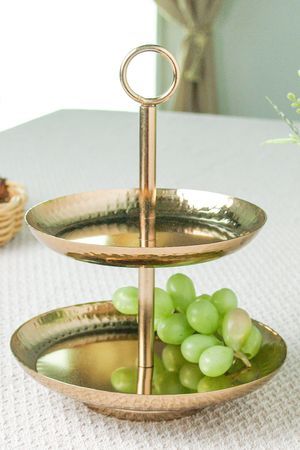 Сервировочная этажерка ПЬЯТТО двухъярусная, металл, золотая, 21 см, Koopman International