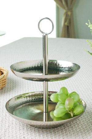 Сервировочная этажерка ПЬЯТТО двухъярусная, металл, серебряный, 21 см, Koopman International