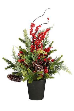 Настольная ёлка ИСТОЧНИК РАДОСТИ с красными ягодами, хвоя - литая 100%, натуральные шишки, искусственные ягоды, 45 см, Edelman