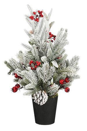 Настольная ёлка ИСТОЧНИК РАДОСТИ заснеженная, хвоя - литая 100%, натуральные шишки, искусственные ягоды, 45 см, Edelman