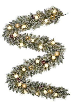 Гирлянда хвойная ФЛОРИНДА ГОЛДЕН зелёная заснеженная, хвоя - леска+PVC, 20 тёплых белых LED-огней, 270х25 см, таймер, батарейки, Edelman