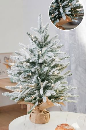 Настольная елка с гирляндой ВАЛЬДЕЛИЗ заснеженная 60 см, 50 LED ламп, на батарейках, ЛИТАЯ 100%, Winter Deco
