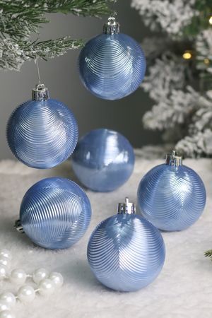 Набор ёлочных шаров ЭДЕЛАЙН, пластик, небесный голубой, 6 см, 6 шт., Winter Deco