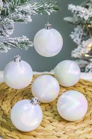 Набор ёлочных шаров ЭДЕЛАЙН, пластик, радужный белый, 6 см, 6 шт., Winter Deco
