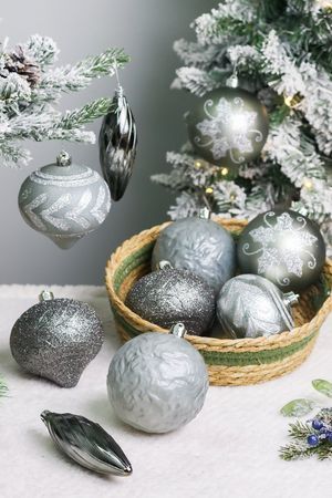 Набор ёлочных шаров и украшений ЭЛЬДОРАДО, пластик, серебряный, 10-13 см, 10 шт., Winter Deco