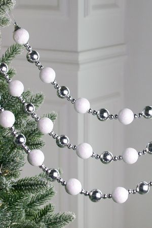 Бусы на ёлку КОЛЛАНА КЛАССИКО, пластик, белые с серебром, 2-2.5 см, 160 см, Winter Deco
