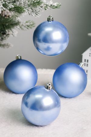 Набор однотонных пластиковых шаров глянцевых и матовых, цвет: небесно-голубой, 100 мм, упаковка 4 шт., Winter Deco