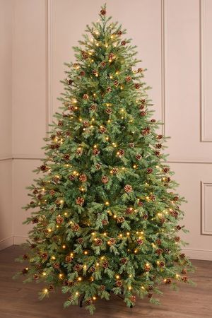 Искусственная елка с лампочками КЕДРОВАЯ с шишками 180 cм, 270 теплых белых LED ламп, ЛИТАЯ + ПВХ, Winter Deco