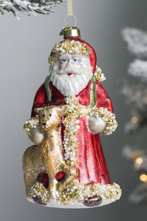 Ёлочная игрушка ДЕД МОРОЗ И ЗОЛОТОЙ ОЛЕНЁНОК, стекло, 14 см, Winter Deco